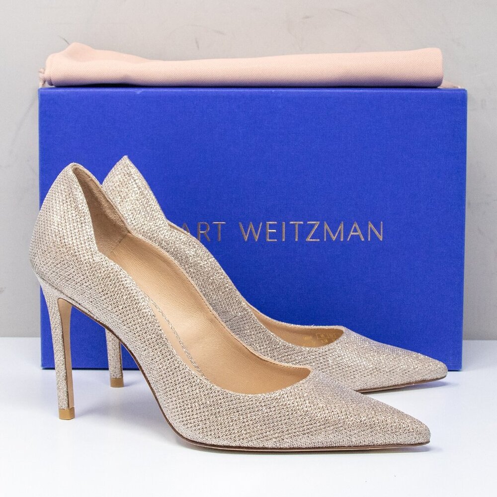 Stuart Weitzman Stuart 100 Scallop Poudre Glitter Heels